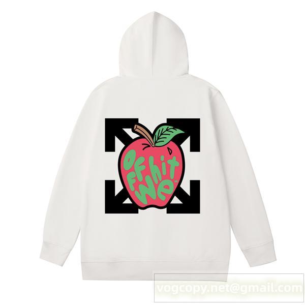 OFF WHITE 偽物 パーカー アイボリーホワイト ロゴ＆カラフルリンゴ アートワーク オフホワイト