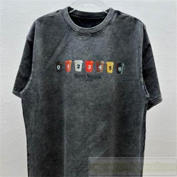 メゾン マルジェラ 偽物 Tシャツ ダークグレー ヴィンテージ加工 カラフル数字 Maison Margiela