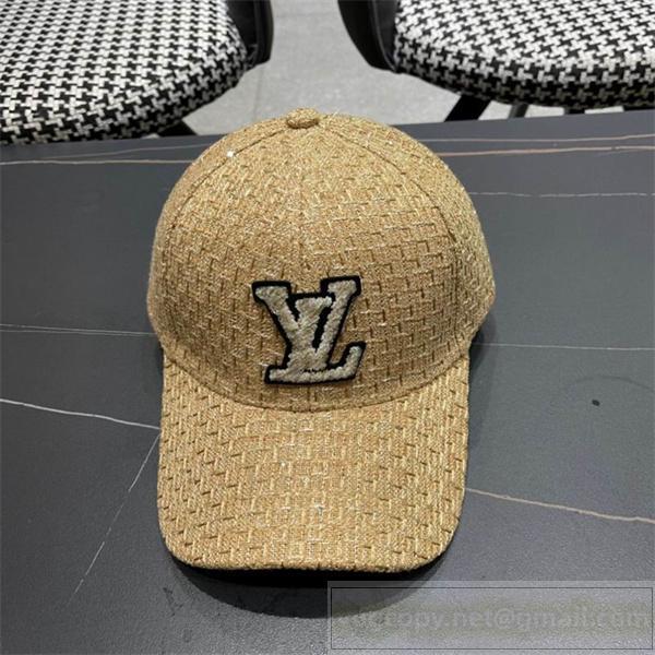 ルイヴィトン 偽物 キャップ 編み込み テクスチャ ロゴ ラグジュアリー感 LOUIS VUITTON