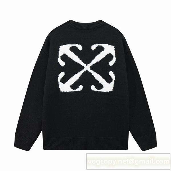 人気おしゃれOFF WHITE 偽物 セーター ミッドナイトブラック＆ラヴェンダー ×ロゴ 背面編み込み デザイン性 オフホワイト