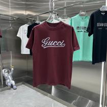 Gucc1 スーパーコピー Tシャツ ロゴ刺繍 シンプルで洗練されたデザイン バーガンディ＆クリームカラー Gucc1