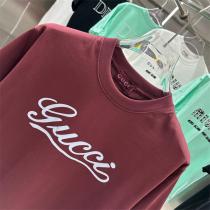 Gucc1 スーパーコピー Tシャツ ロゴ刺繍 シンプルで洗練されたデザイン バーガンディ＆クリームカラー Gucc1