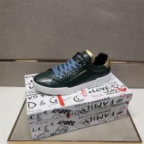 Dolce&Gabbana 偽物 スニーカー グリーン クロコダイル風レザー ゴールドヒール ロゴ刻印 ドルチェ＆ガッバーナ