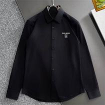 バルマン 偽物 シャツ ソフトブルー ロゴ ビジネスにも対応 BALMAIN