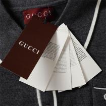 Gucc1 コピー 長袖ポロシャツ シンプルグレー ホワイトライン ロゴ刺繍 Gucc1 