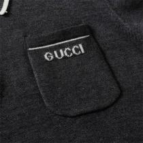Gucc1 コピー 長袖ポロシャツ シンプルグレー ホワイトライン ロゴ刺繍 Gucc1 