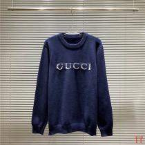 Gucc1 偽物 セーター ダークブルー＆チャコール フリンジロゴ刺繍 ラウンドネック Gucc1