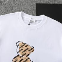 バレンシアガ 偽物 Tシャツ ミルクホワイト＆チャコール テディベア ロゴプリント BALENCIAGA 