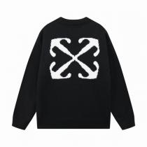 人気おしゃれOFF WHITE 偽物 セーター ミッドナイトブラック＆ラヴェンダー ×ロゴ 背面編み込み デザイン性 オフホワイト
