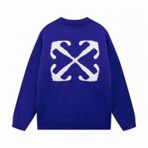 人気おしゃれOFF WHITE 偽物 セーター ミッドナイトブラック＆ラヴェンダー ×ロゴ 背面編み込み デザイン性 オフホワイト