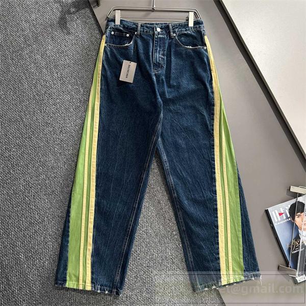 バレンシアガ 偽物 スウェットパンツ デニム＆ストライプ 切替デザイン BALENCIAGA 