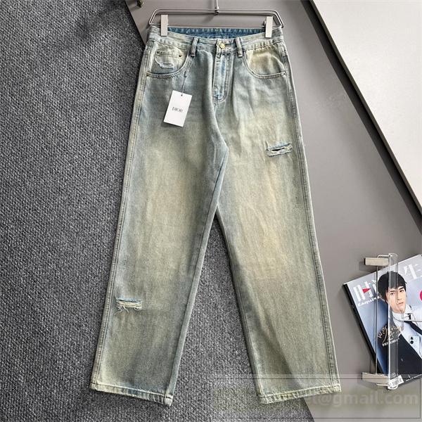 DIOR スーパーコピージーンズ ライトブルーダメージ加工 スリムフィット レザータグ