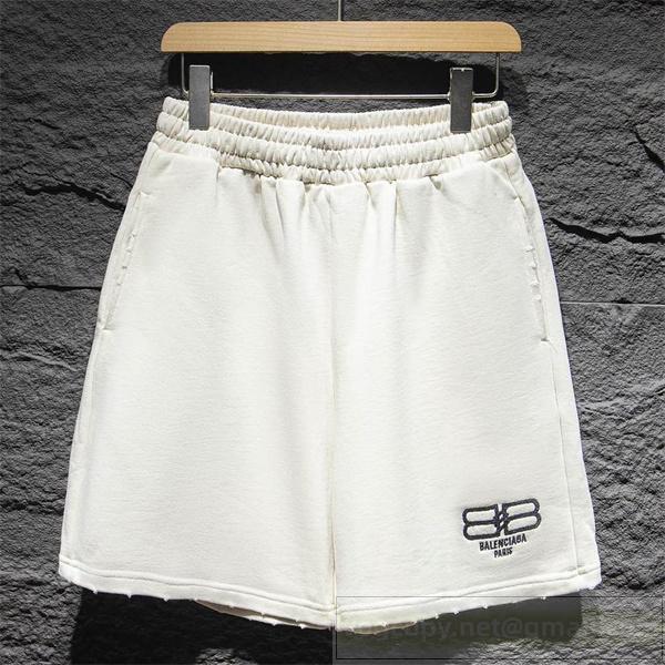 バレンシアガ スーパーコピー ハーフパンツ BBロゴ ホワイトシンプル エレガントカジュアル BALENCIAGA