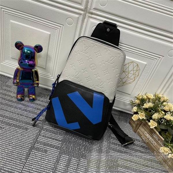 LOUIS VUITTON スーパーコピー ボディバッグ ホワイト×ブラック 青色LVロゴ ルイヴィトン