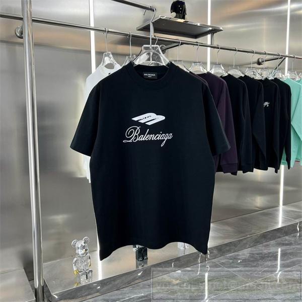 バレンシアガ コピー Tシャツ 手書き風 ロゴ 飛行機 モチーフ アクセント シンプル BALENCIAGA　