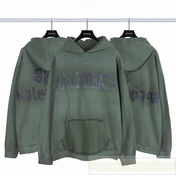 限定作 バレンシアガ コピー パーカー ロゴ＆ディストレスト 加工 緑色 生地 ストリートスタイル BALENCIAGA