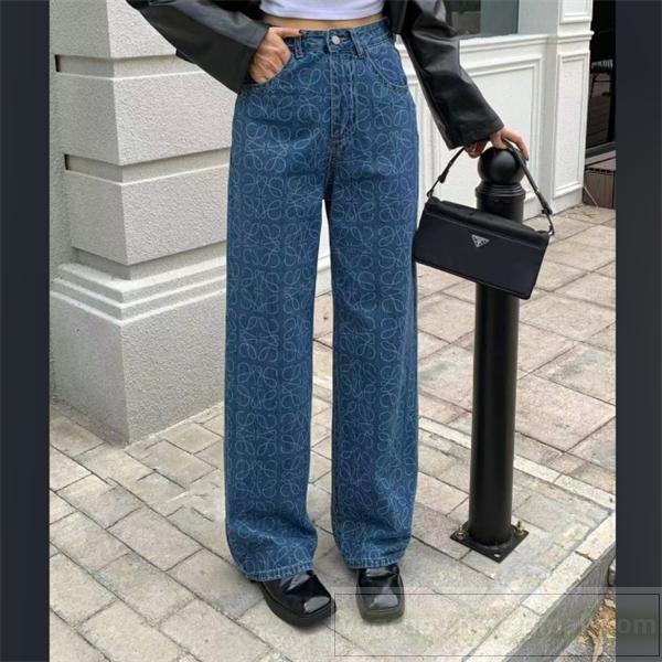 LOEWE 偽物 ジーンズ 幾何学ロゴ パターン ハイウエスト ストレート ロエベ