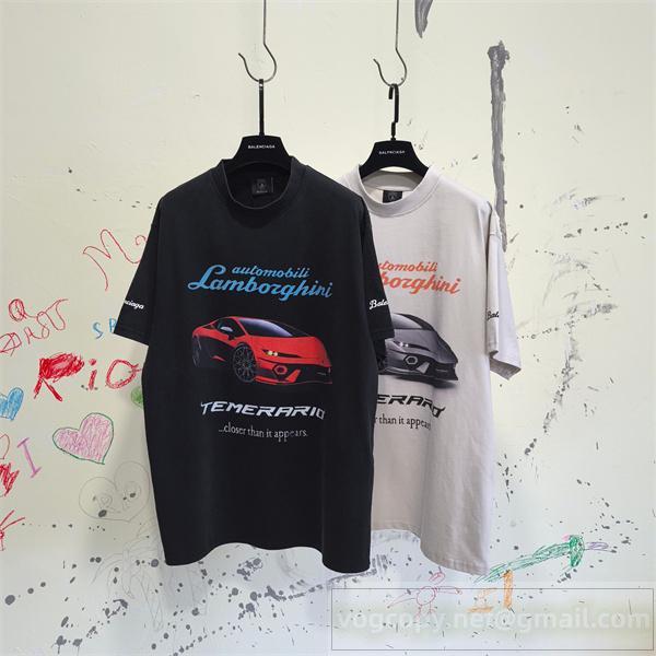 Lamborghini × BALENCIAGA 偽物 Tシャツ  ロゴ 車 ダイナミック ブラック ホワイト バレンシアガ