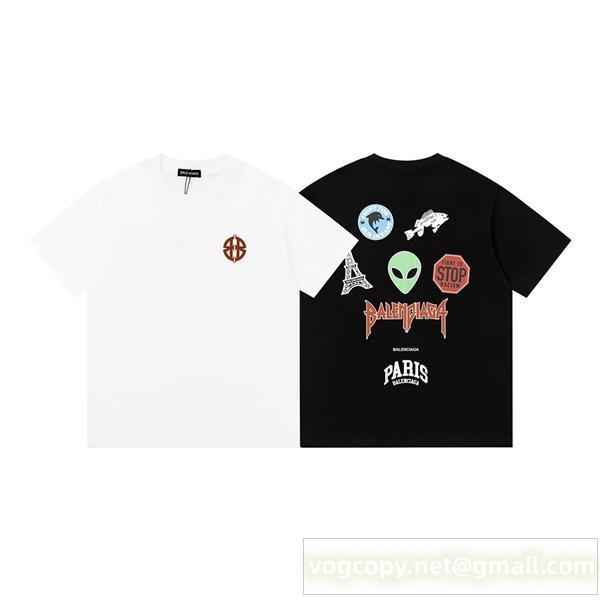 BALENCIAGA コピー Tシャツ パリ ステッカー グラフィック エイリアン 宇宙船 ストリート バレンシアガ