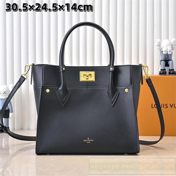 LOUIS VUITTON 偽物 ハンドバッグ ブラック レザー ゴールド金具 シンプル ルイヴィトン