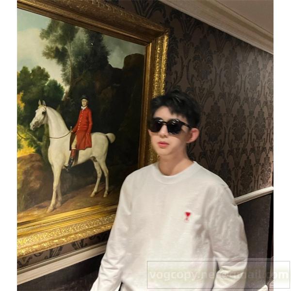 AMI PARIS 偽物 長袖Tシャツ ホワイト グレー ブラック ハートロゴ カジュアル アミ パリス 　
