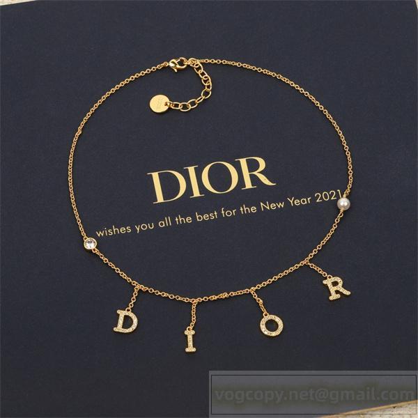 ディオール 偽物 ネックレス 高品質 ゴールド クリスタル パール ロゴ DIOR 