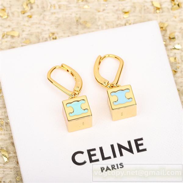 セリーヌ 偽物 ピアス 高品質 ゴールド エナメル ブルー 立方体チャーム CELINE
