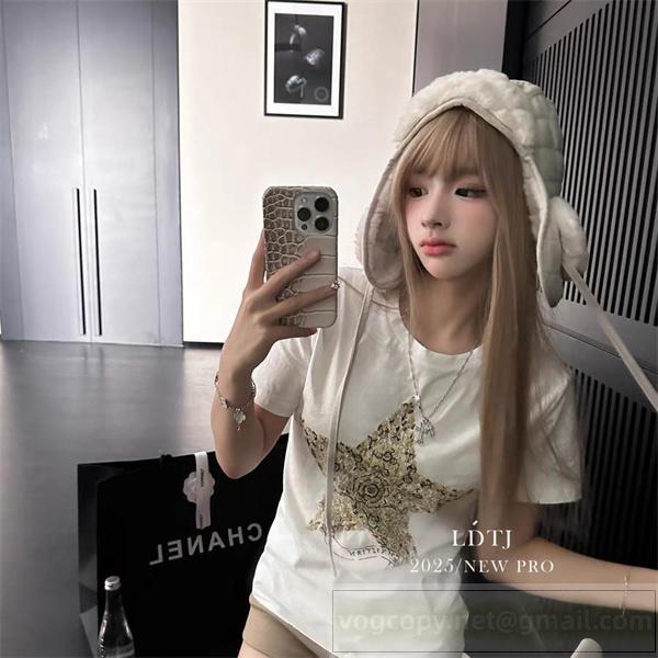 2026人気作 DIOR コピー Tシャツ ゴールド 星 グラフィック 洗練 ディオール