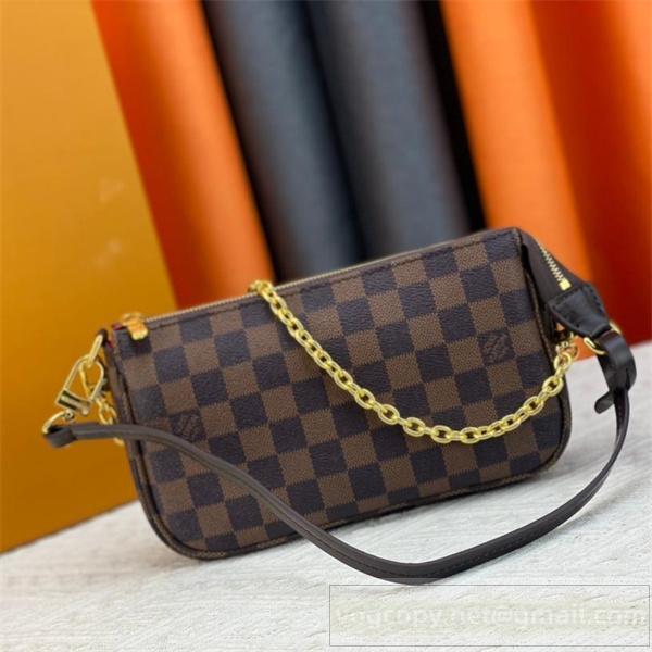 ルイヴィトン 偽物 ショルダーバッグ ダミエキャンバス ゴールドチェーン ストラップ エレガント LOUIS VUITTON 