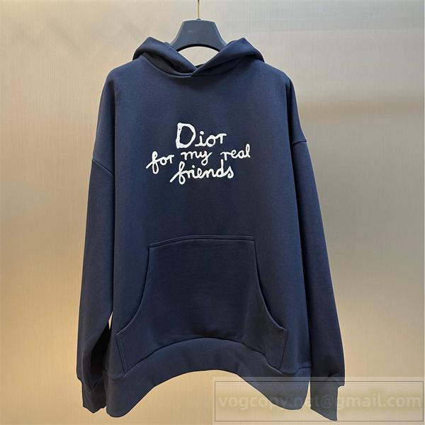 DIOR 偽物 パーカー メッセージ デザイン カジュアル ネイビー シック ディオール 
