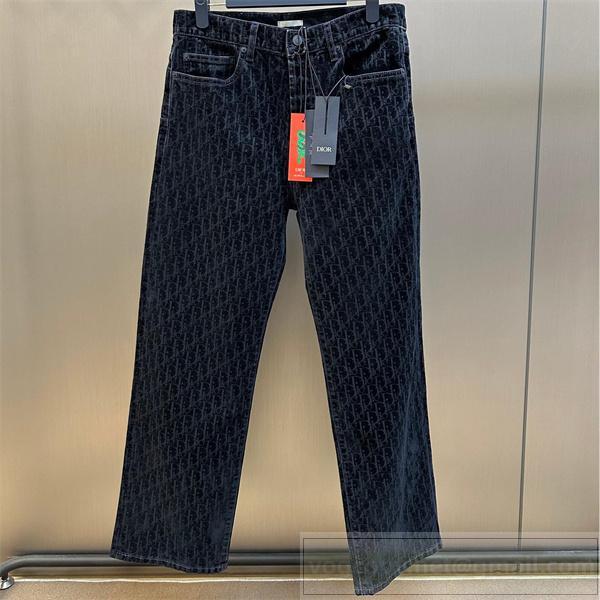 DIOR コピー ジーンズ ブラックデニム ロゴ刺繍 カラフルデザイン ディオール 