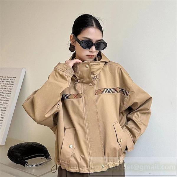 バーバリー コピー ジャケット ベージュ チェック フード付き カジュアル BURBERRY