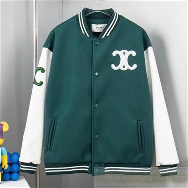 CELINE 偽物 ジャケット グリーン ホワイト ロゴプリント スポーツカジュアル セリーヌ