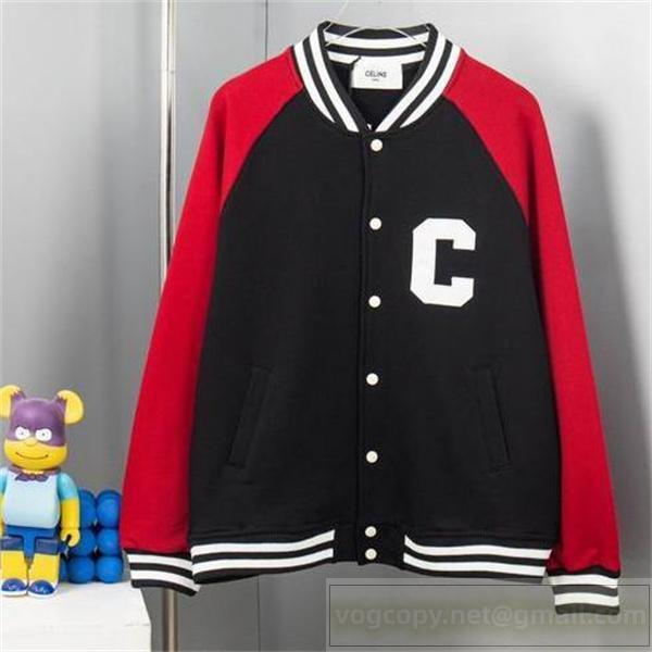 CELINE コピー ジャケット ブラック レッド ロゴ プリント スポーツシンプル セリーヌ