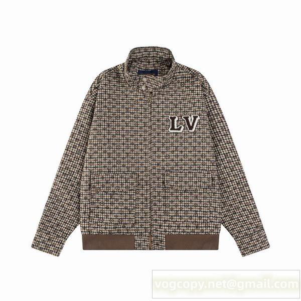 LOUIS VUITTON 偽物 ジャケット チェック柄 LVロゴ キルティング ベージュ LOUIS VUITTON