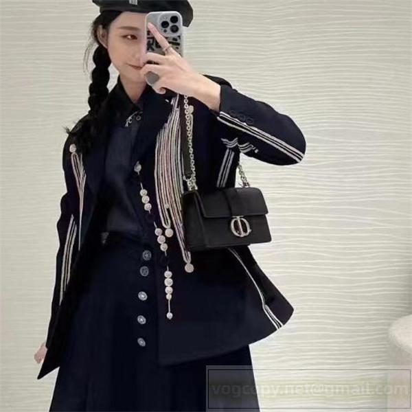 DIOR コピー ハンドバッグ ブラックレザー ゴールドロゴ ショルダーストラップ ディオール