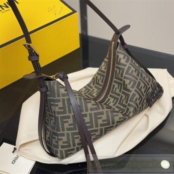 フェンデイ 偽物 ショルダーバッグ キャンバス素材 FFロゴ ダークブラウン レザー FENDI
