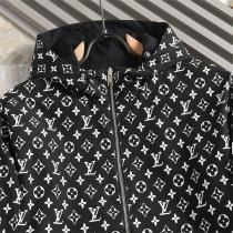 LOUIS VUITTON スーパーコピー ジャケット ブラック モノグラム フード付き ロゴデザイン ルイヴィトン