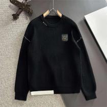 FENDI 偽物 セーター ロゴ刺繍 ブラック＆グレー シンプルデザイン フェンデイ