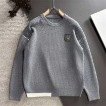 FENDI 偽物 セーター ロゴ刺繍 ブラック＆グレー シンプルデザイン フェンデイ