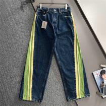 バレンシアガ 偽物 スウェットパンツ デニム＆ストライプ 切替デザイン BALENCIAGA 