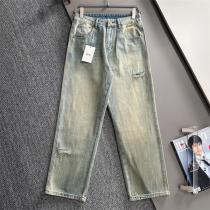 DIOR スーパーコピージーンズ ライトブルーダメージ加工 スリムフィット レザータグ