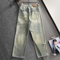 DIOR スーパーコピージーンズ ライトブルーダメージ加工 スリムフィット レザータグ