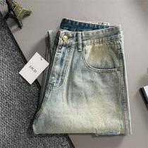 DIOR スーパーコピージーンズ ライトブルーダメージ加工 スリムフィット レザータグ