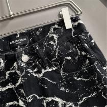 バレンシアガ スーパーコピー ジーンズ ブラックマーブル柄 ロゴレザータグ BALENCIAGA