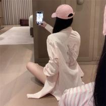 YSL 偽物 シャツ ピンクストライプ ロゴビジュー アクセント イヴ・サンローラン YvesSaintLaurent