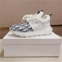 DIOR 偽物 スニーカー ホワイトレザー＆グレー モノグラムロゴ ディオール