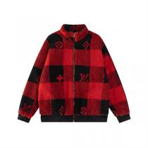 ルイヴィトン コピー ジャケット チェック柄 ロゴ 赤黒 カジュアル LOUIS VUITTON