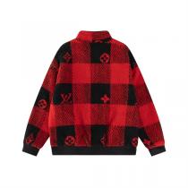ルイヴィトン コピー ジャケット チェック柄 ロゴ 赤黒 カジュアル LOUIS VUITTON