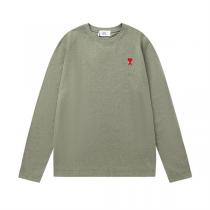 アミ パリス コピー 長袖Tシャツ 青 ベージュ グリーン ハートロゴ シンプル AMI PARIS